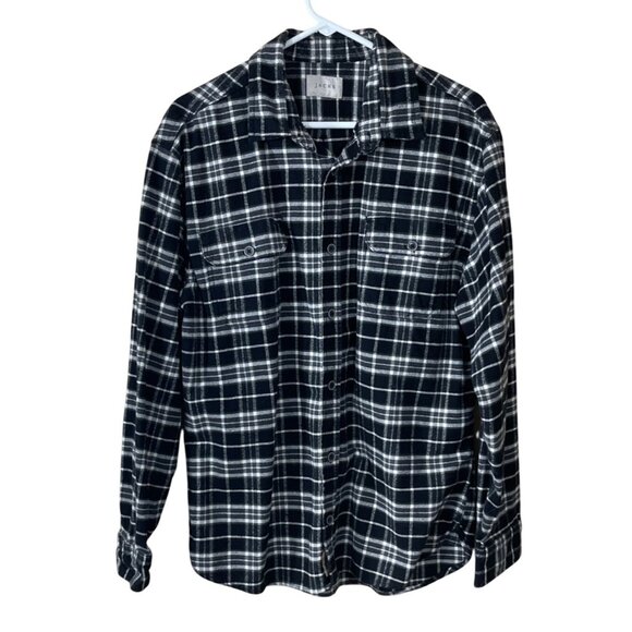 JACHS Flannel Shirt Button Front Black White Plaid XL Extra Large Thick Fabric - Picture 1 of 8